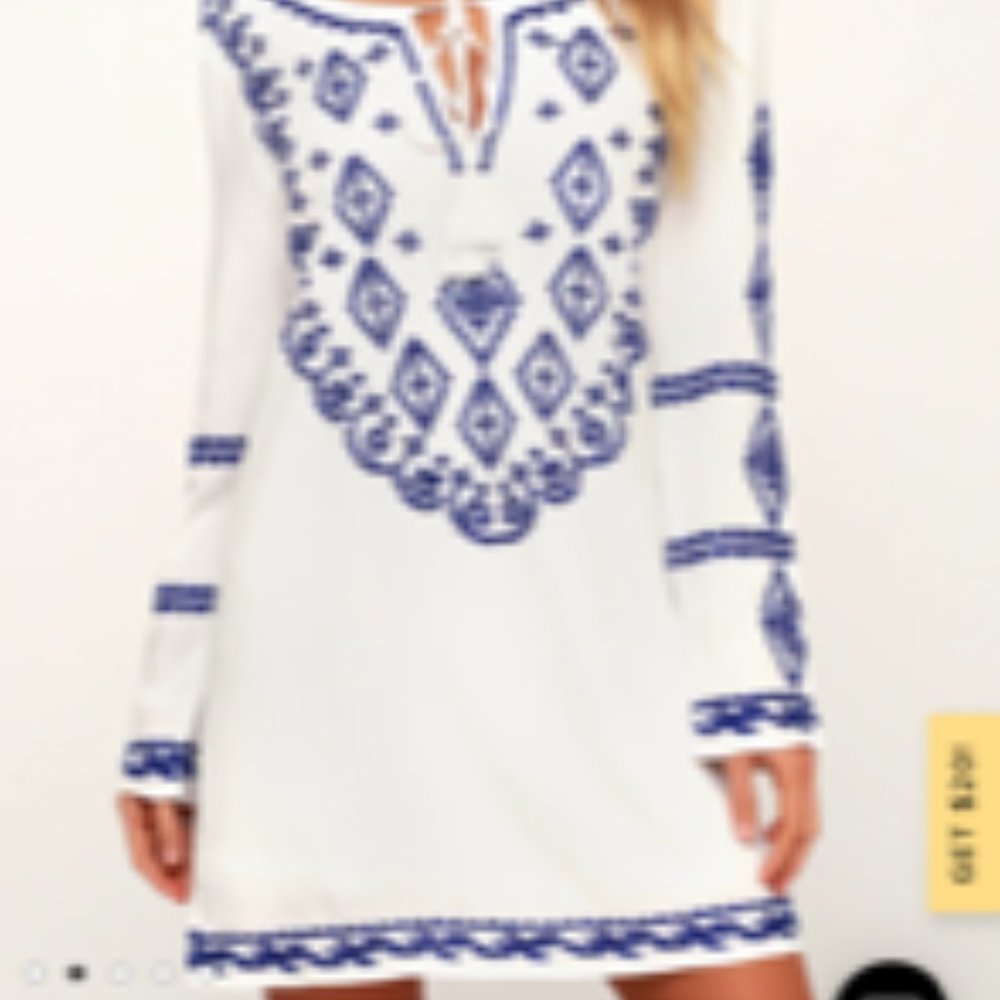 Lulus Royal Blue White Embroidered Dress Size L